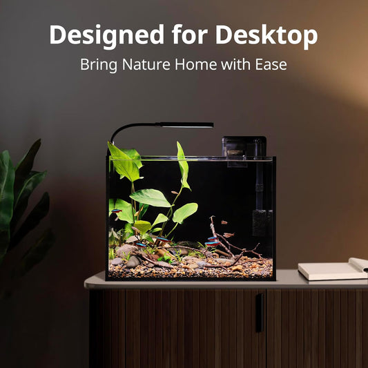 NICREW Nano Nature Aquarium Kit, 2.5 Gallon, Ultra-Clear Rimless Desktop Fish Tank with Filter, Light and Starter Guide